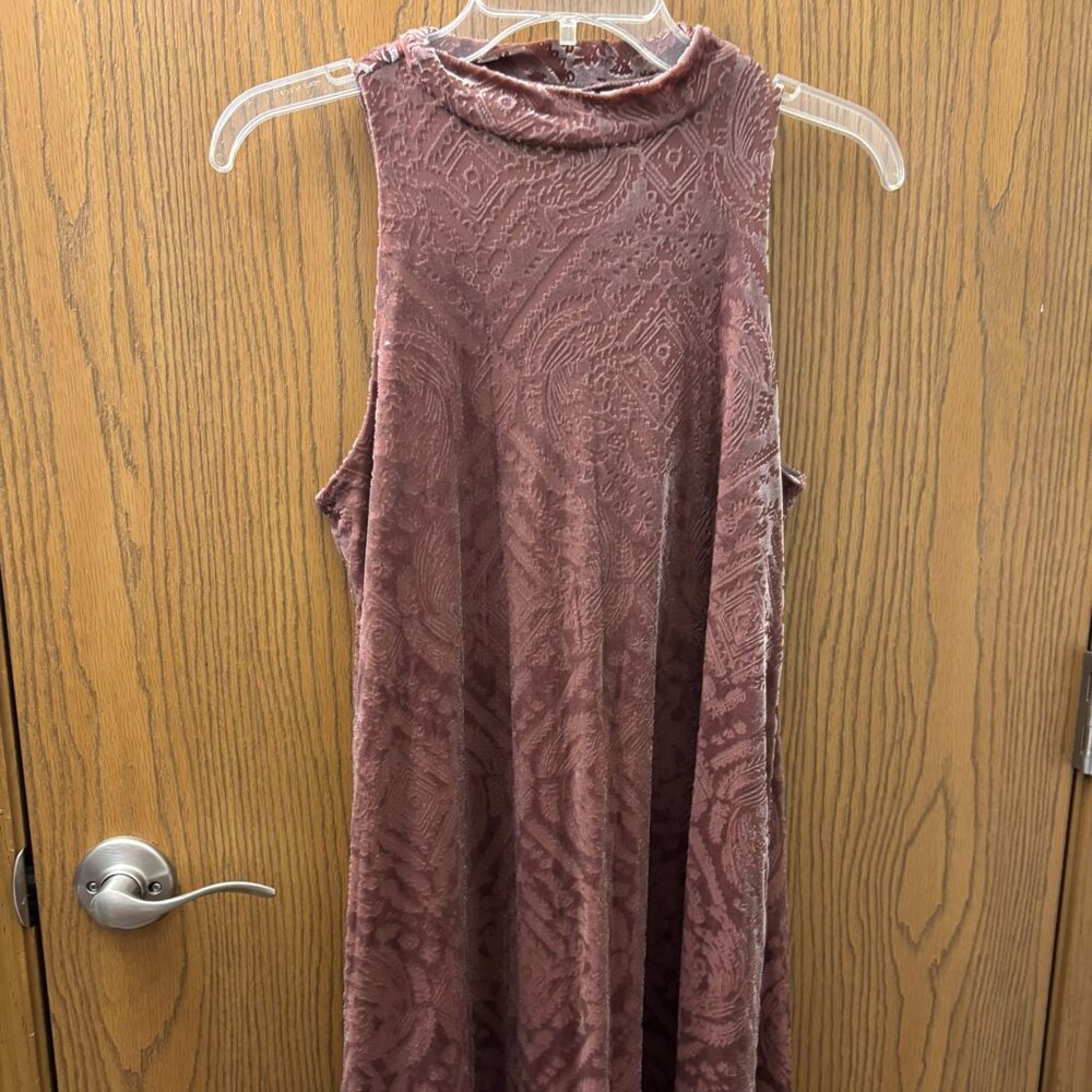 Women's Pink Swing Dress Burnout Velvet High Mock Neck